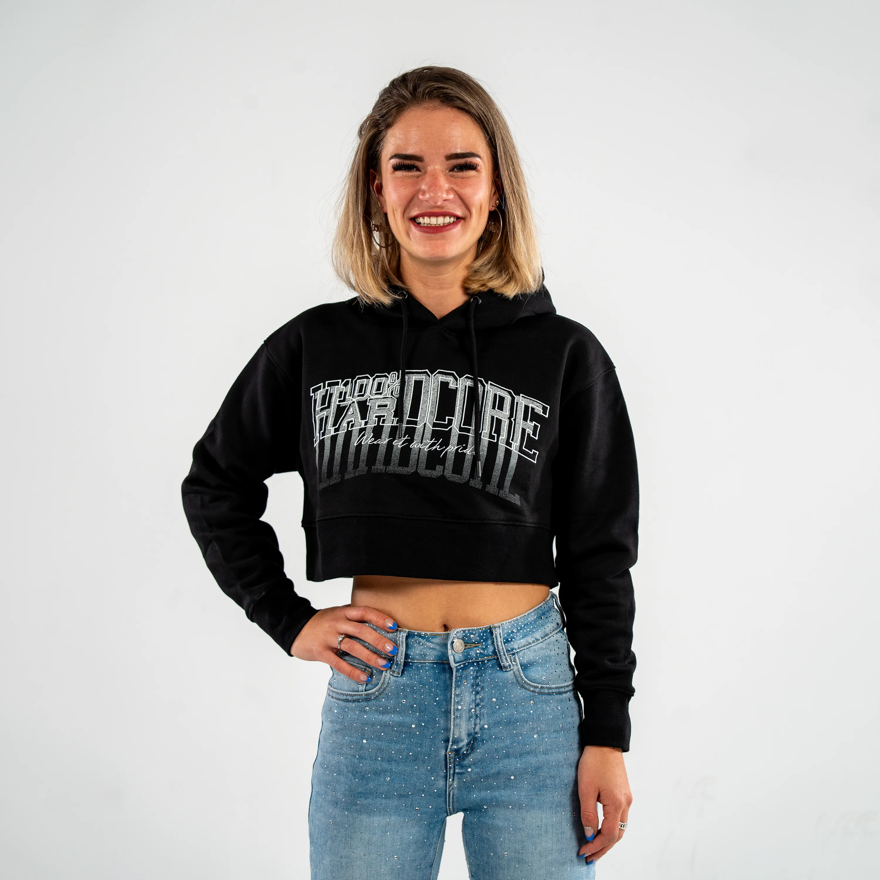 100% Hardcore Cropped Hoodie Faded - Image 3